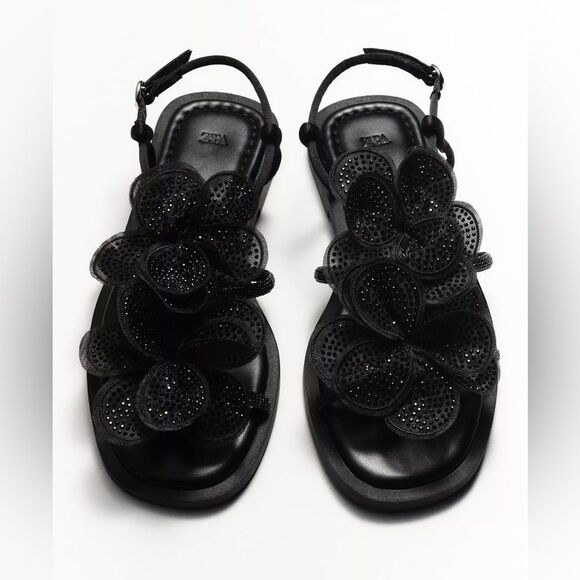 ZARA MAXI FLOWER RHINESTONE SANDALS - Picture 2 of 8
